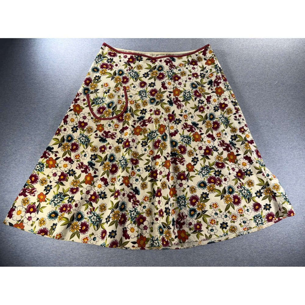 Lapis Y2K Linen Floral Midi Skirt Womens Large 70s Boho Cottagecore A-Line Lined